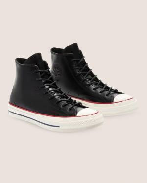 Converse Chuck 70 Premium Leather High Tops Shoes Black | CV-278IXS