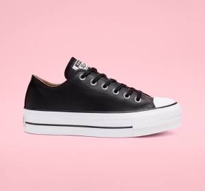 Converse Chuck Taylor All Star Lift Platform Leather Low Tops Shoes Black / White | CV-749RHS