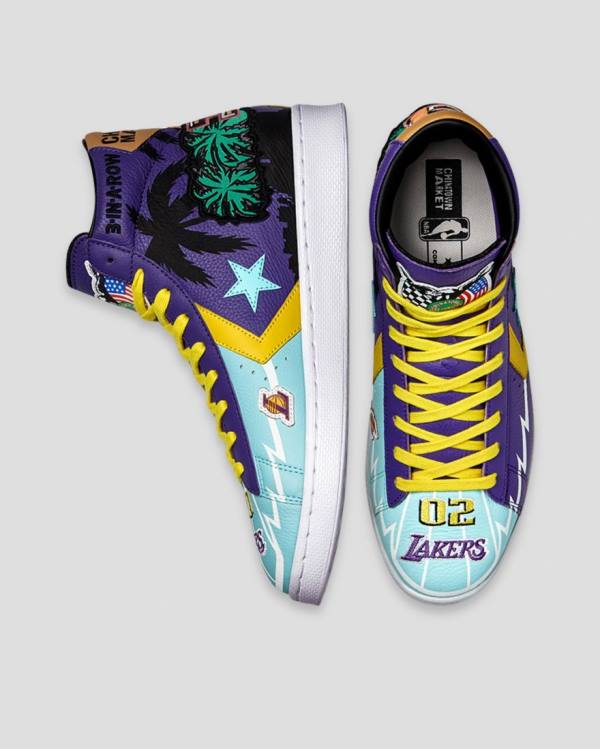 Converse Chinatown Market Pro Leather High Tops Shoes Blue Purple | CV-519OEF