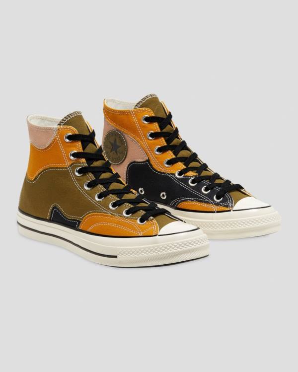 Converse Chuck 70 Archive Camo Overlay High Tops Shoes Olive Orange | CV-932FME