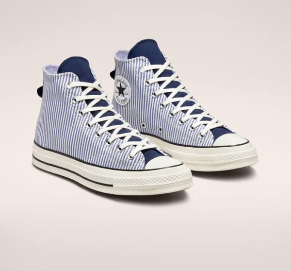 Converse Chuck 70 Crafted Stripe High Tops Shoes Indigo / Black | CV-074YXC