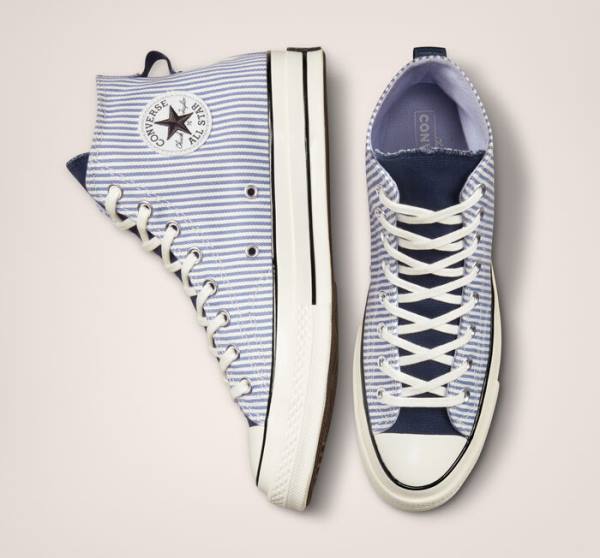 Converse Chuck 70 Crafted Stripe High Tops Shoes Indigo / Black | CV-536PJD