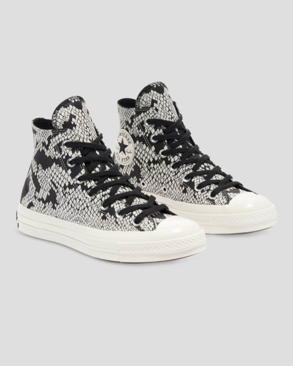 Converse Chuck 70 Leather Snake Print High Tops Shoes Beige Black | CV-798XFA