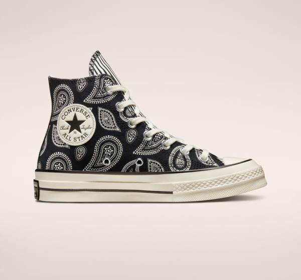 Converse Chuck 70 Paisley High Tops Shoes Black | CV-985PWK