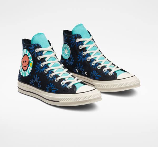 Converse Chuck 70 Sunny Floral High Tops Shoes Black / Turquoise / Royal | CV-841JUA