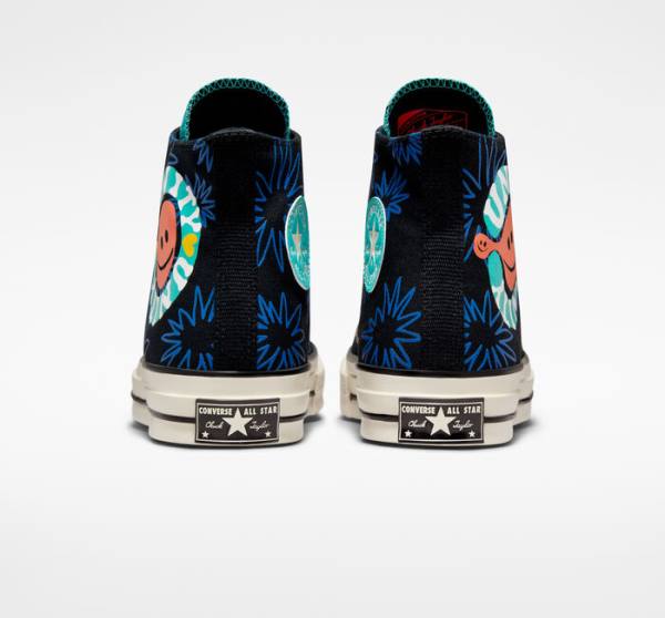 Converse Chuck 70 Sunny Floral High Tops Shoes Black / Turquoise / Royal | CV-841JUA