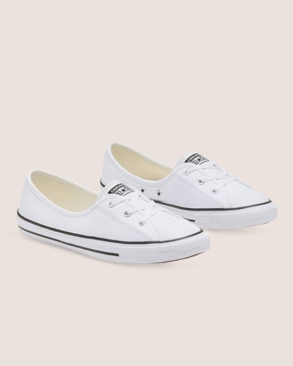 Converse Chuck Taylor All Star Ballet Lace Faux Leather Slip Low Tops Shoes White | CV-431UNT