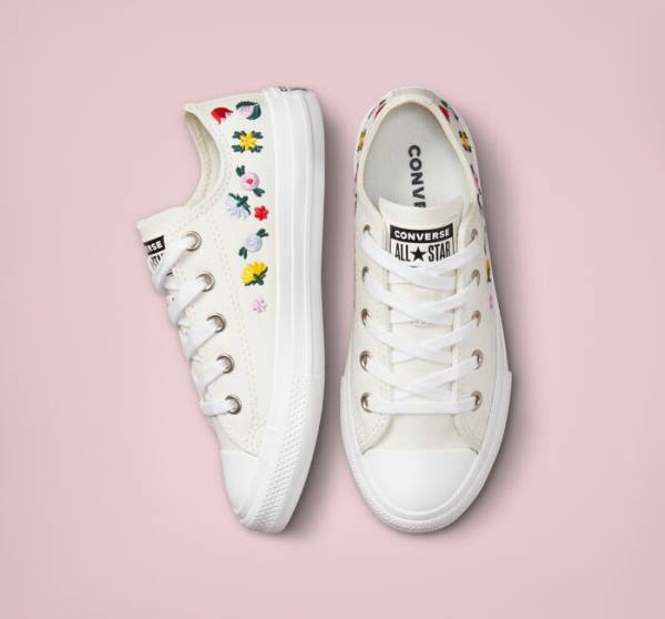 Converse Chuck Taylor All Star Floral Embroidery Low Tops Shoes White / White | CV-807RJH