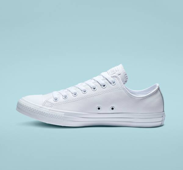 Converse Chuck Taylor All Star Leather All White Low Tops Shoes White | CV-934ETL