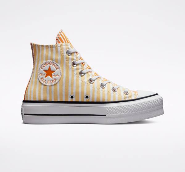 Converse Chuck Taylor All Star Lift Platform Stripes High Tops Shoes White / Mango / Deep Yellow | CV-132JAZ