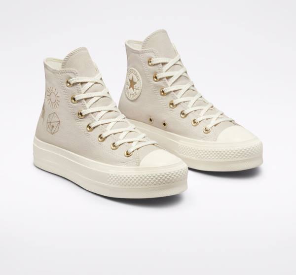 Converse Chuck Taylor All Star Lift Platform Golden Elements High Tops Shoes Brown / Light Gold | CV-241ARE