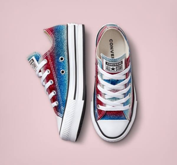 Converse Chuck Taylor All Star Lift Platform Glitter Drip Low Tops Shoes Blue / White / Red | CV-360REU