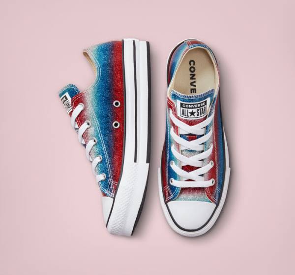 Converse Chuck Taylor All Star Lift Platform Glitter Drip Low Tops Shoes Blue / White / Red | CV-492WPQ