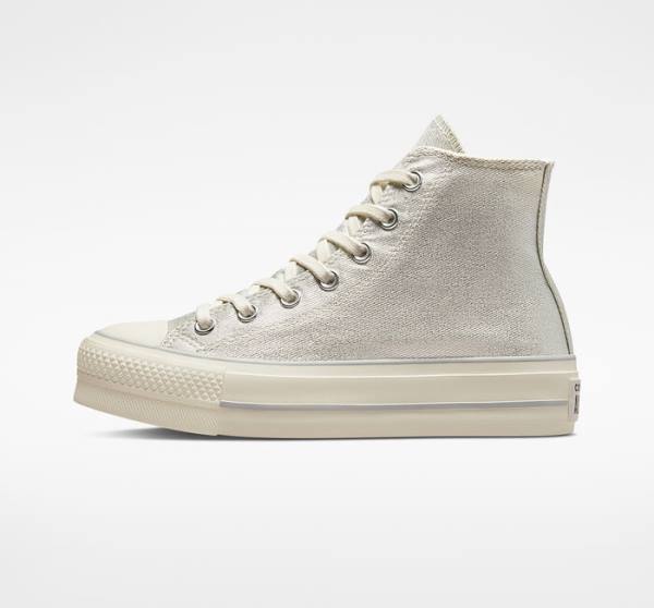 Converse Chuck Taylor All Star Lift Platform Metallic Twill High Tops Shoes Silver / Silver | CV-752AHK