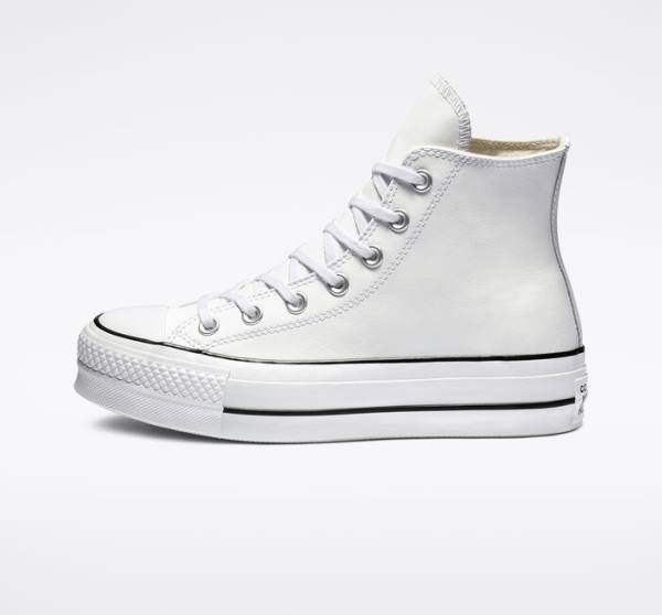 Converse Chuck Taylor All Star Lift Platform Leather High Tops Shoes White / Black / White | CV-835DZS