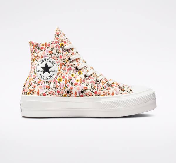 Converse Chuck Taylor All Star Lift Platform Florals High Tops Shoes Beige White / Pink | CV-964NWJ