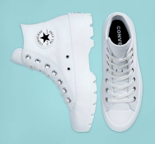 Converse Chuck Taylor All Star Lugged Leather High Tops Shoes White / Black / White | CV-072ZJL