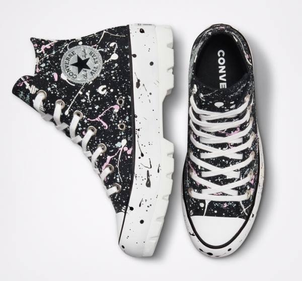 Converse Chuck Taylor All Star Lugged Paint Splatter High Tops Shoes Black / Grey / Pink | CV-310DKY