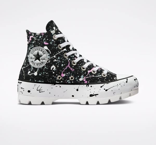 Converse Chuck Taylor All Star Lugged Paint Splatter High Tops Shoes Black / Grey / Pink | CV-310DKY