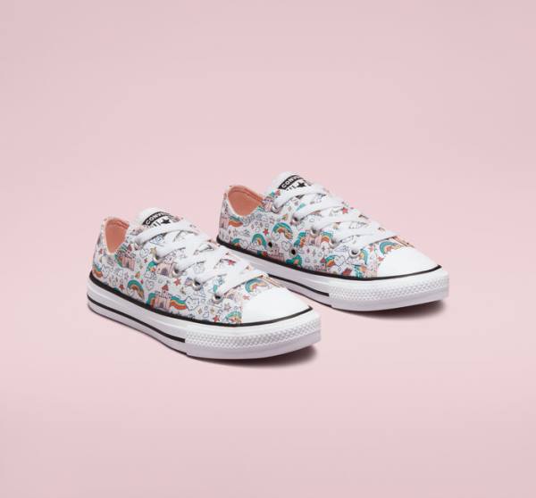 Converse Chuck Taylor All Star Rainbow Castles Low Tops Shoes White / Pink / Turquoise | CV-324TSP