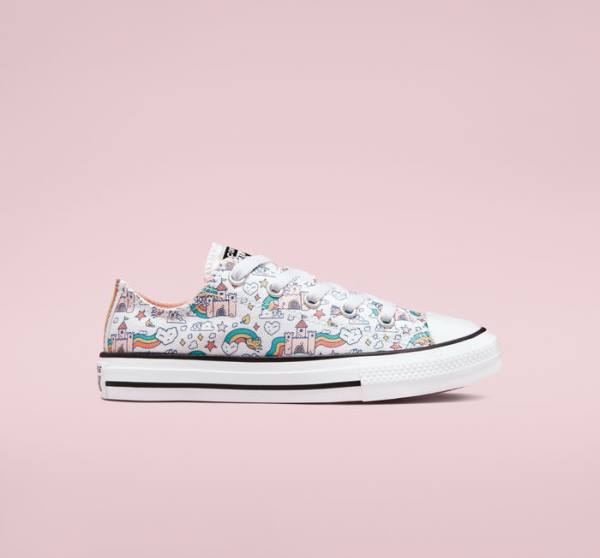 Converse Chuck Taylor All Star Rainbow Castles Low Tops Shoes White / Pink / Turquoise | CV-958EKR