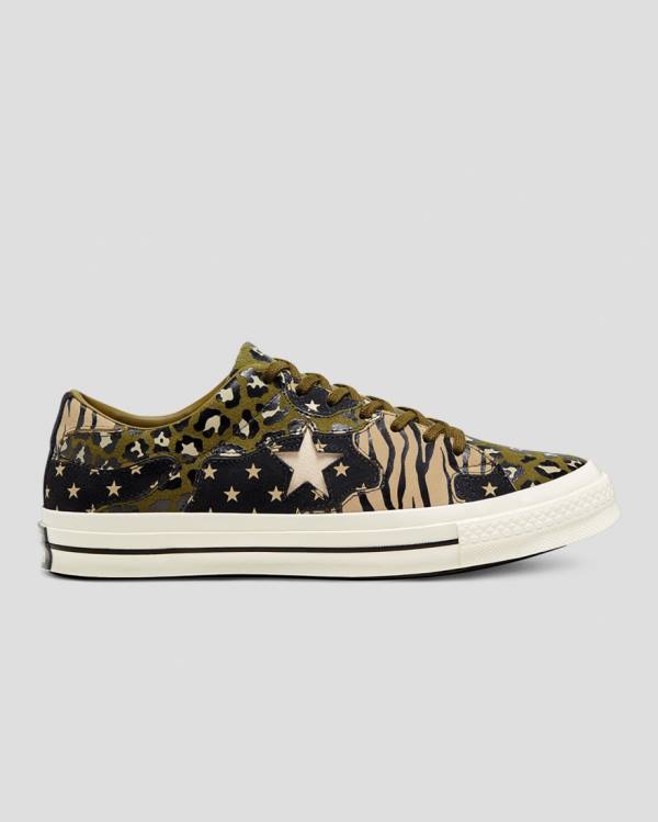 Converse One Star Archive Print Mix Low Tops Shoes Olive Leopard | CV-271NEK