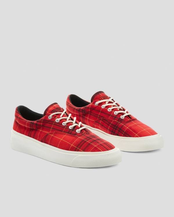 Converse Skidgrip Twisted Plaid Low Tops Shoes Red | CV-079PKA